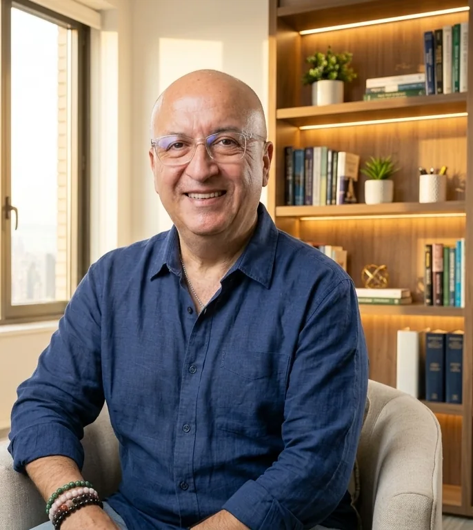 Helber Quántico sonriendo, sentado junto a un ventanal